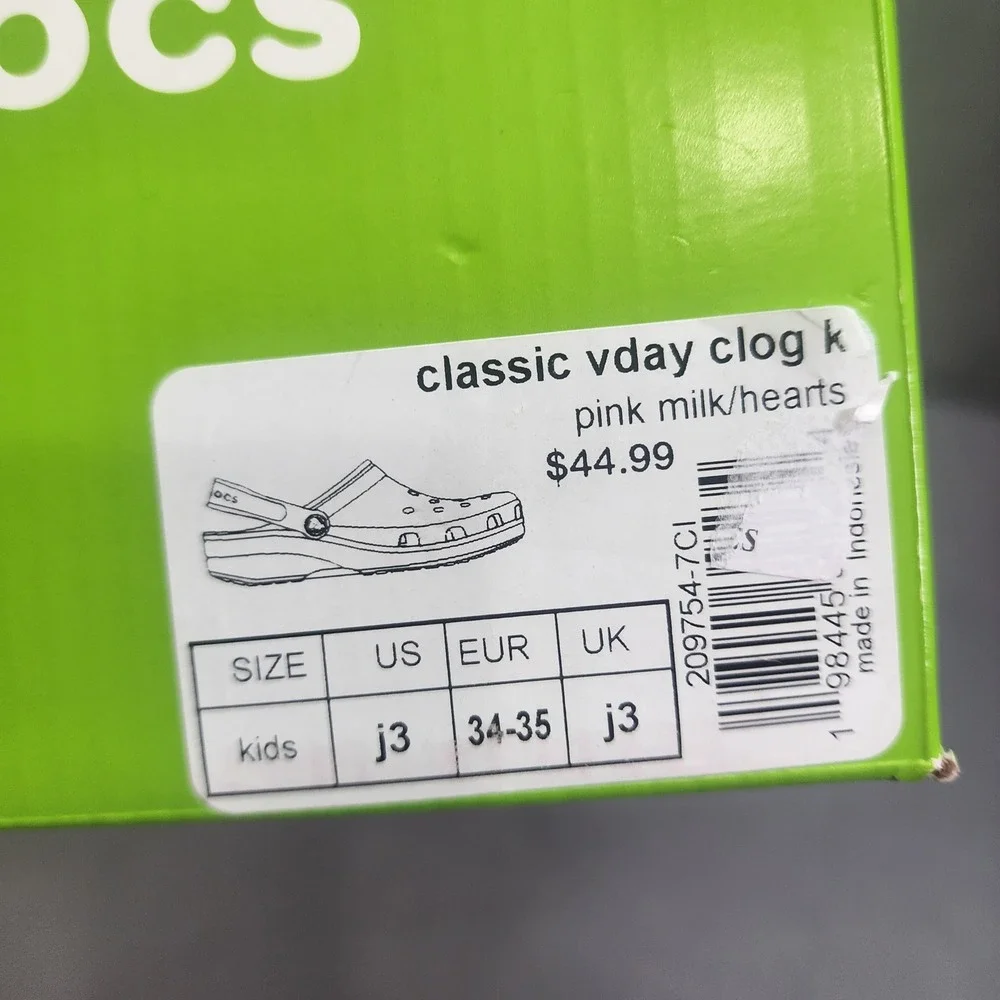 Crocs Classic Vday Clog K Pink Milk Hearts Kids Size J3 NWT
